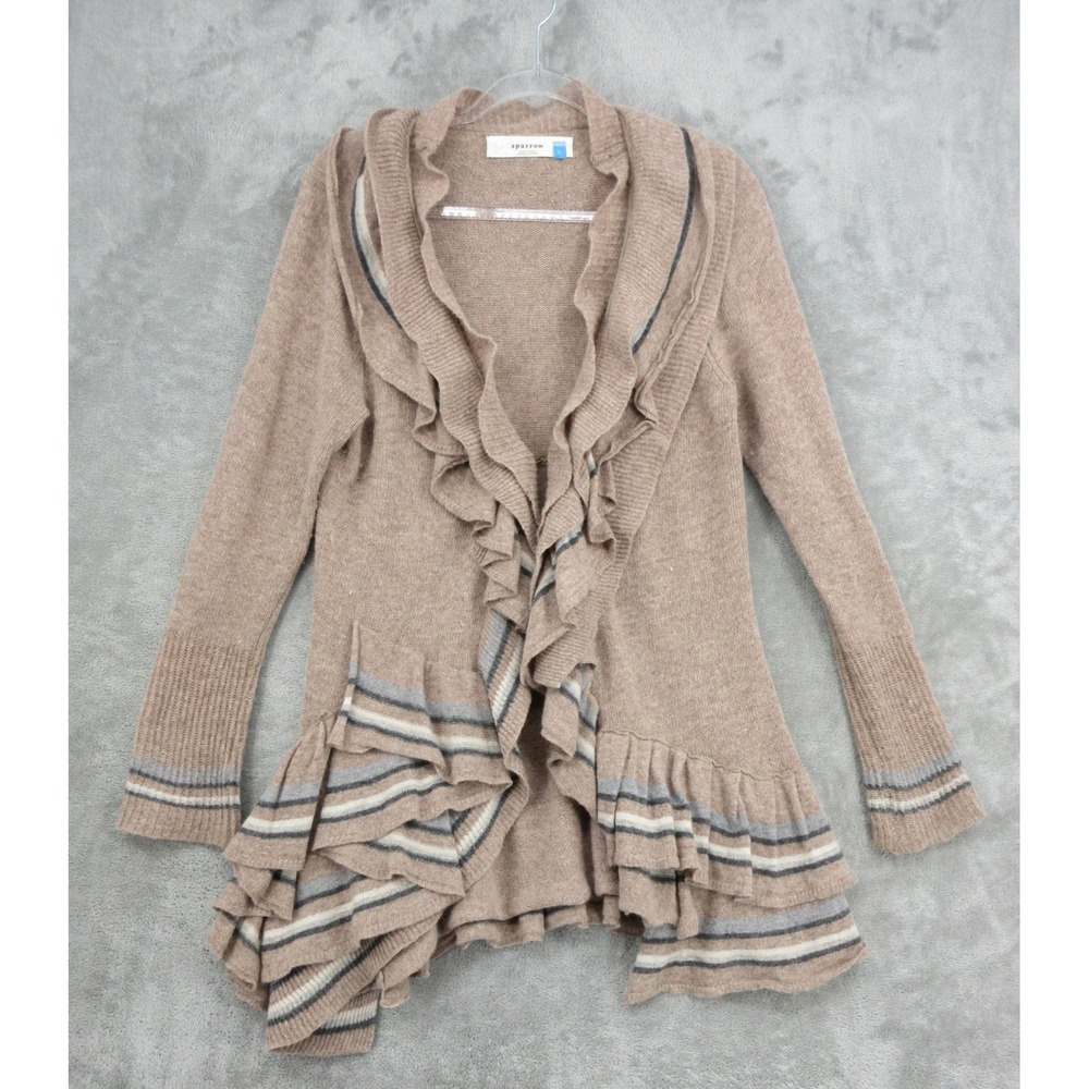 Anthropologie Sparrow Sweater Womens Size L Ruffle Wool Angora Cardigan Boho